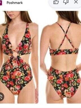 Onia Marisol One-Piece Swimsuit with Red & Orange Floral Print New